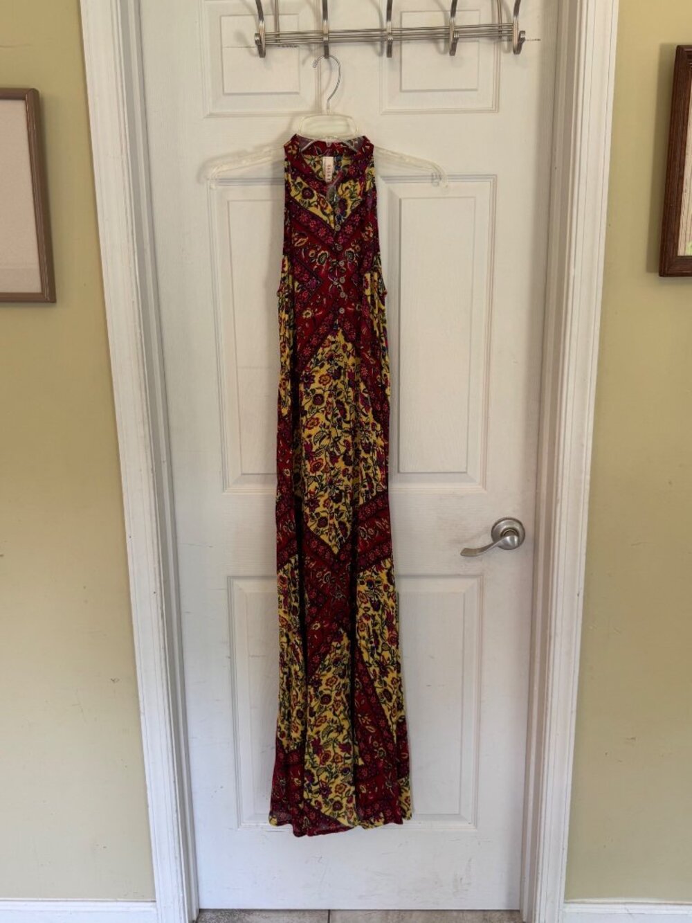 Raga X Anthropologie Maxi Dress Yellow Red Floral Boho Floral Boho Halter XS NEW - Picture 3 of 11